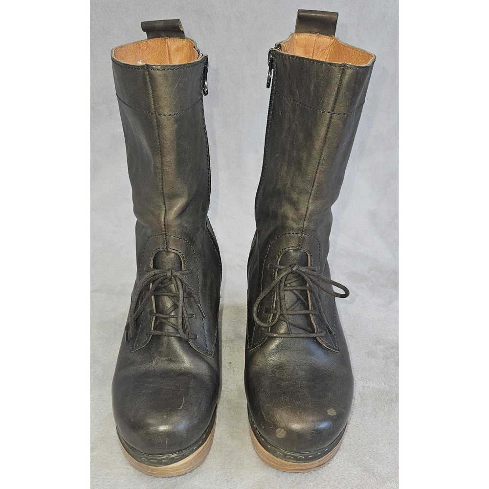 Calou Stockholm Greta Gray Leather Clog Boots Lace Up Boho Scandi Size 38 7.5